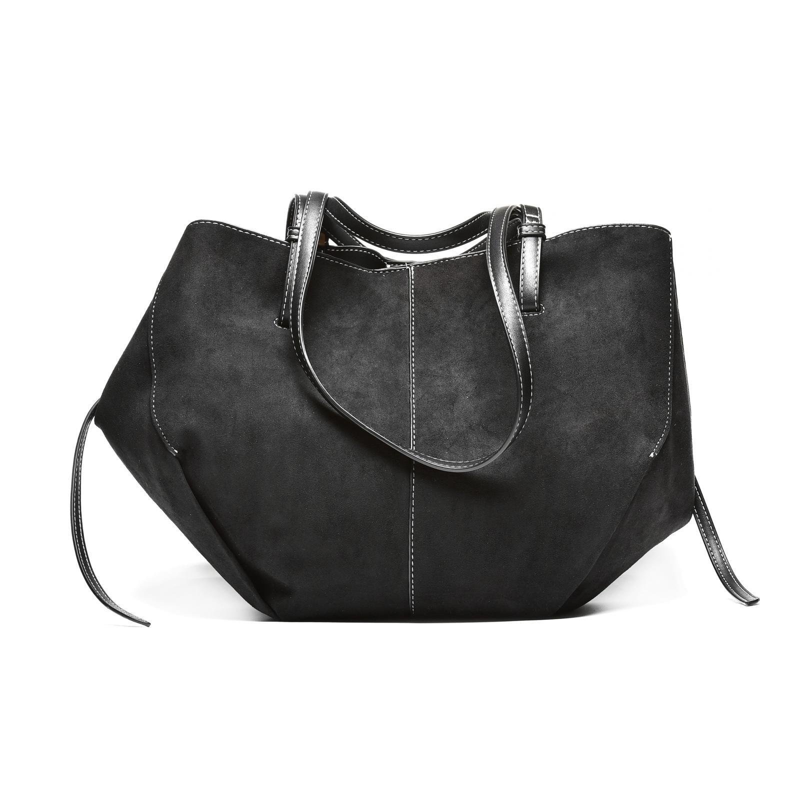 Ženska velur torba sa dodatnom torbicom - T012631-BLK