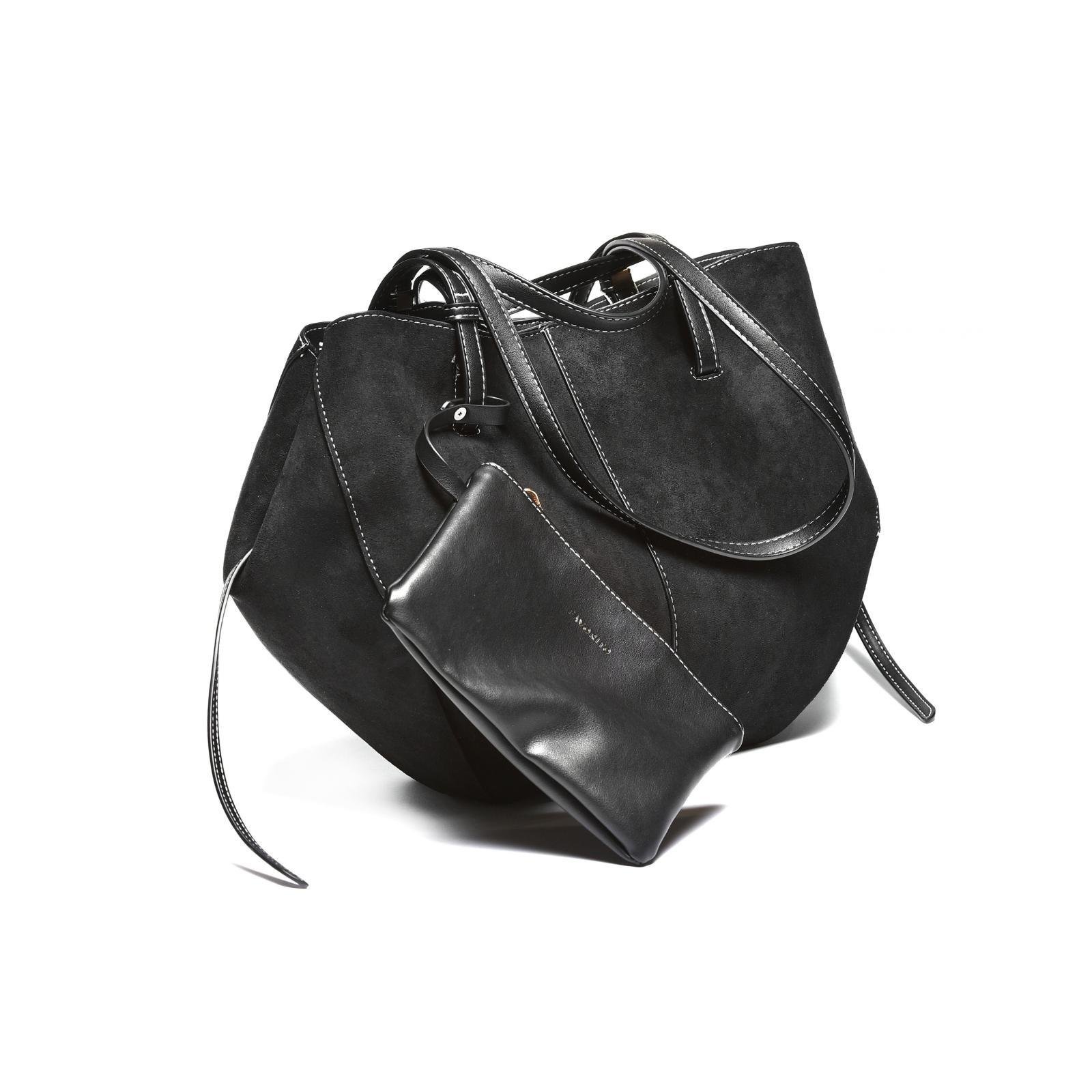 Ženska velur torba sa dodatnom torbicom - T012631-BLK