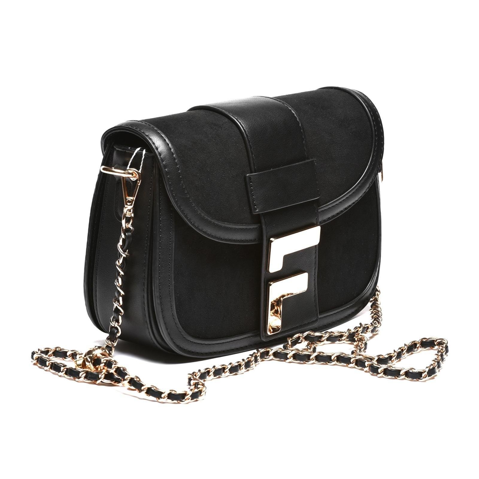 Torba sa preklopom i efektnom zlatnom kopčom - T012695-BLK