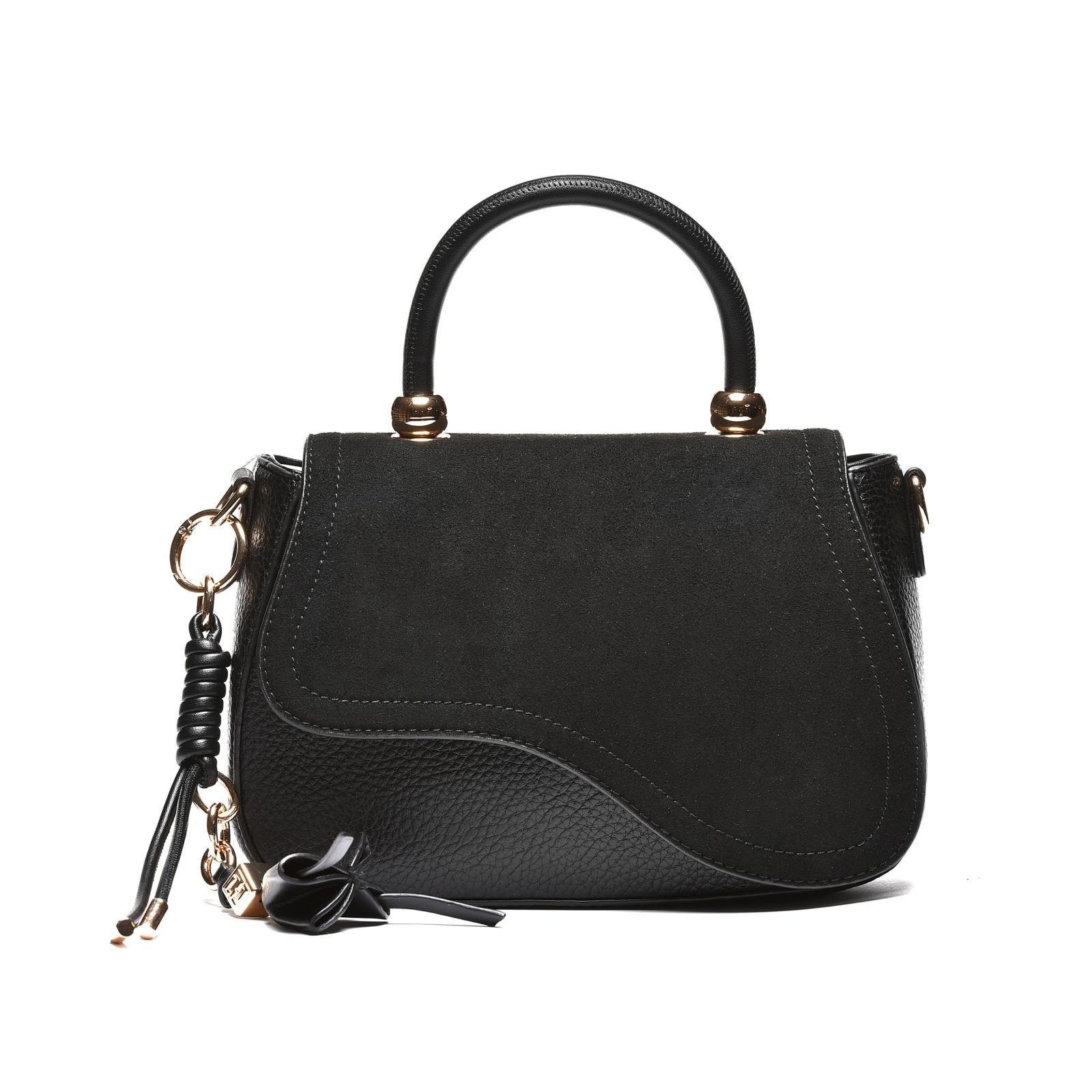 Torba kombinovane teksture sa ukrasnim privescima - T012697-BLK