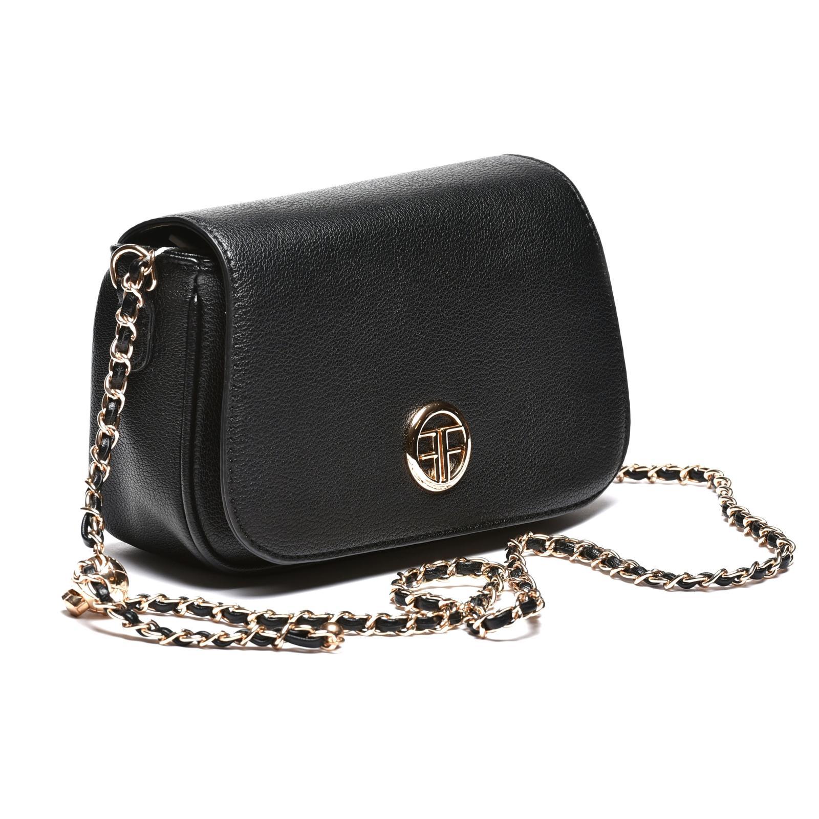 Elegantna torbica sa preklopom i lancem - T012696-BLK