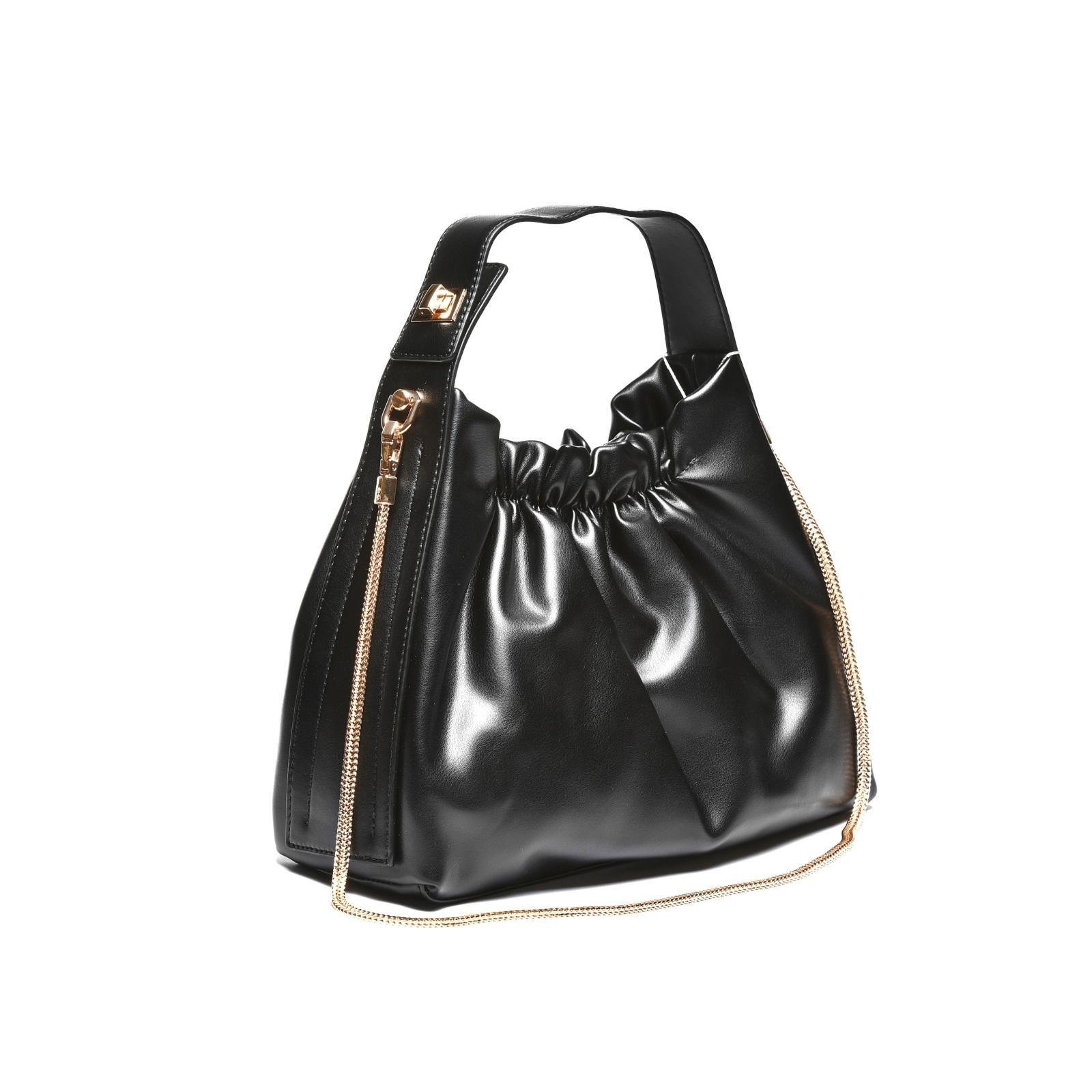 Torba mekane nabrane forme sa zlatnim detaljima - T012692-BLK