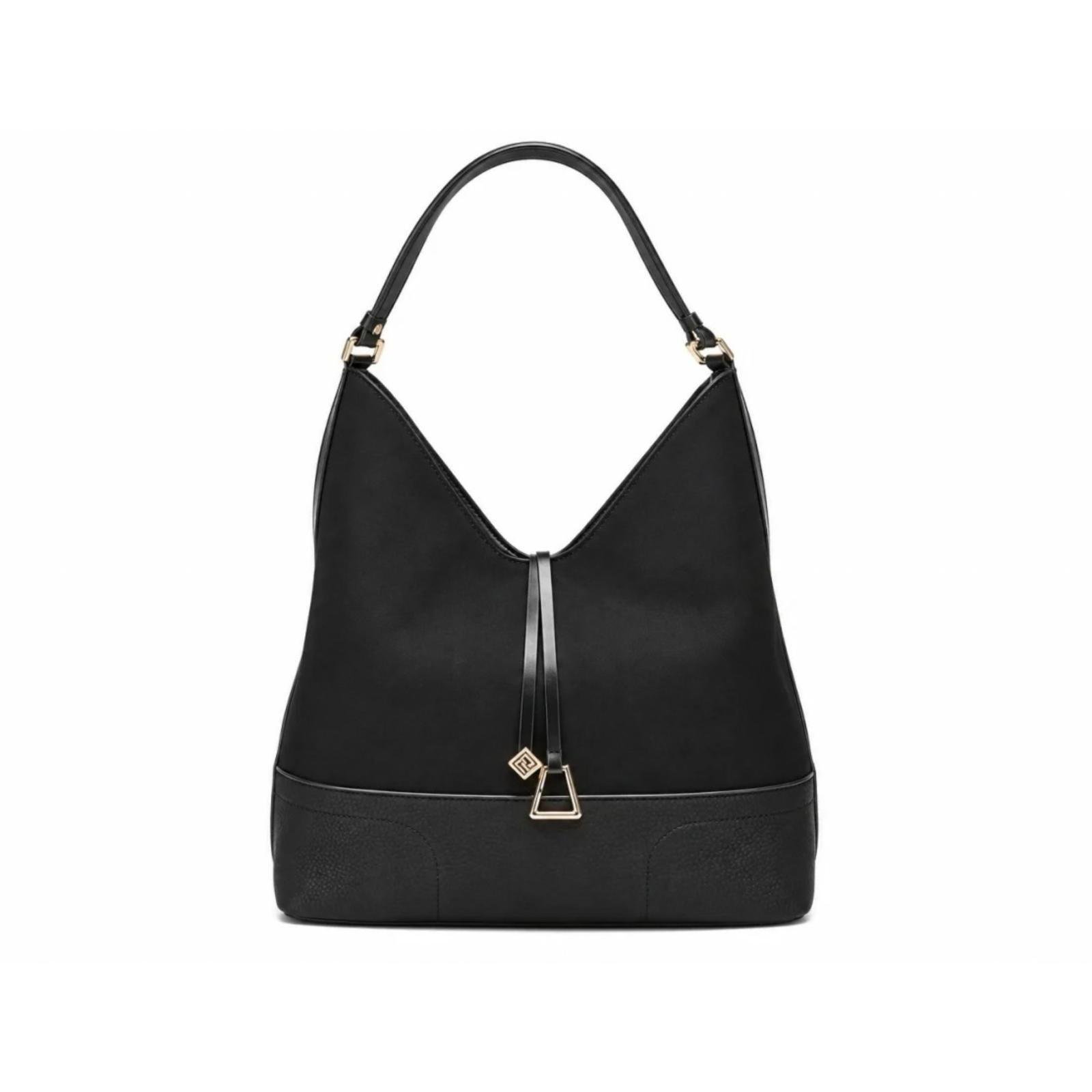 Torba kombinovane teksture sa ukrasnim priveskom - T012677-BLK