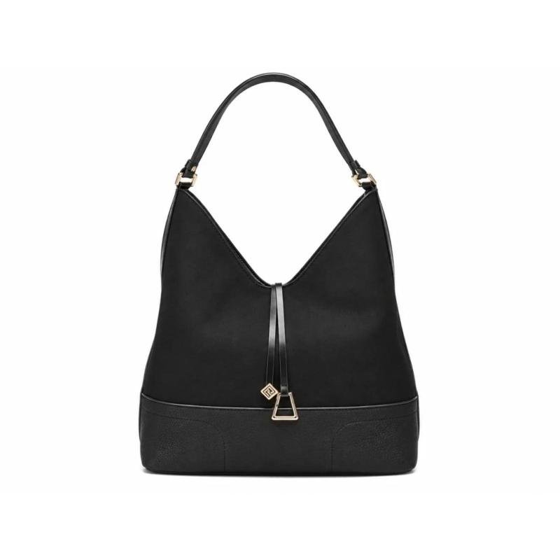 Torba kombinovane teksture sa ukrasnim priveskom - T012677-BLK
