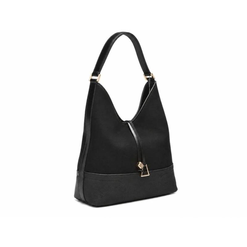 Torba kombinovane teksture sa ukrasnim priveskom - T012677-BLK