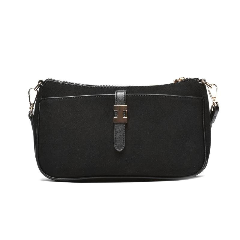 Ženska elegantna torbica sa dekorativnom metalnom kopčom - T012683-BLK