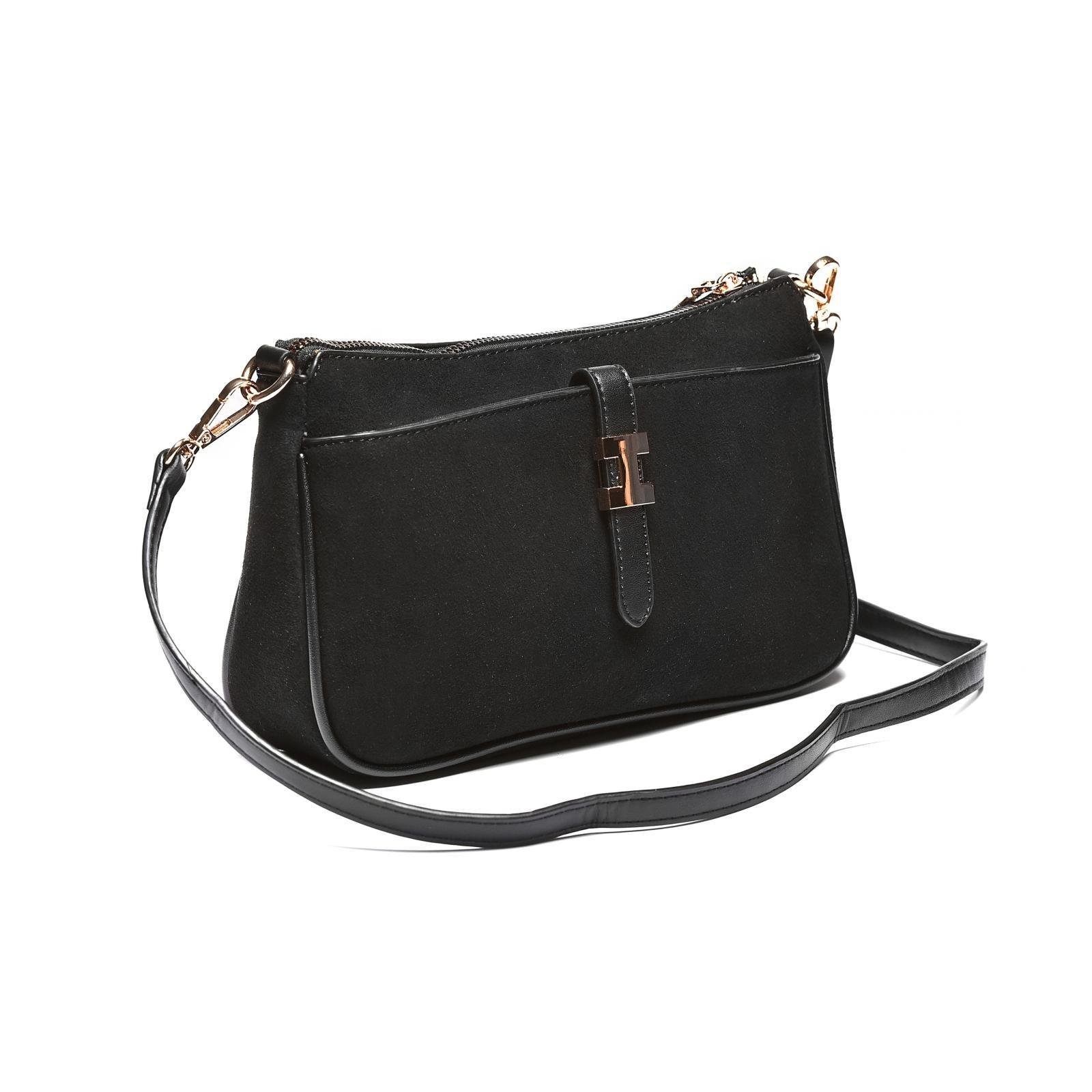 Ženska elegantna torbica sa dekorativnom metalnom kopčom - T012683-BLK