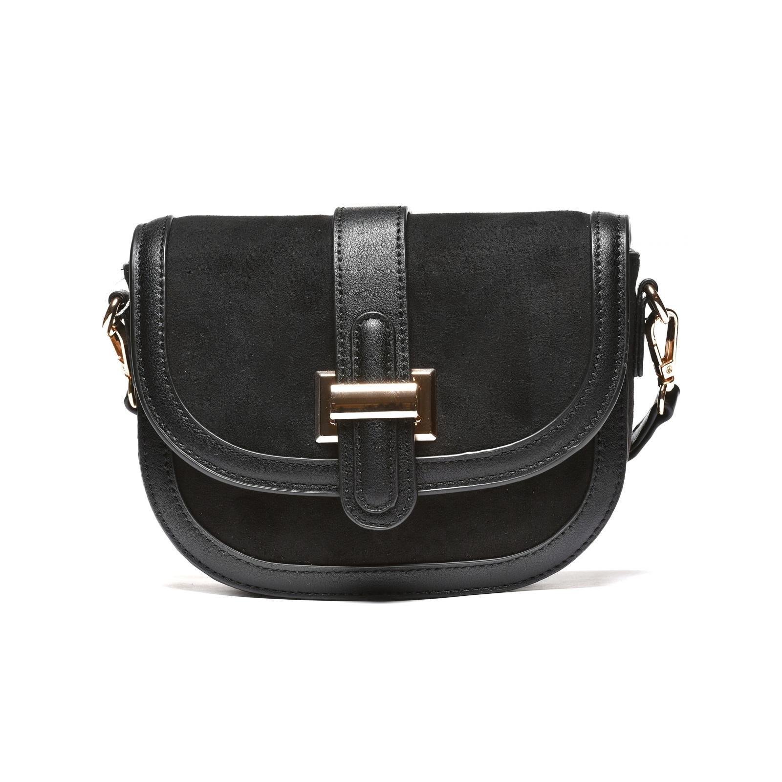 Ženska polukružna torbica sa ukrasnom zlatnom kopčom - T012687-BLK