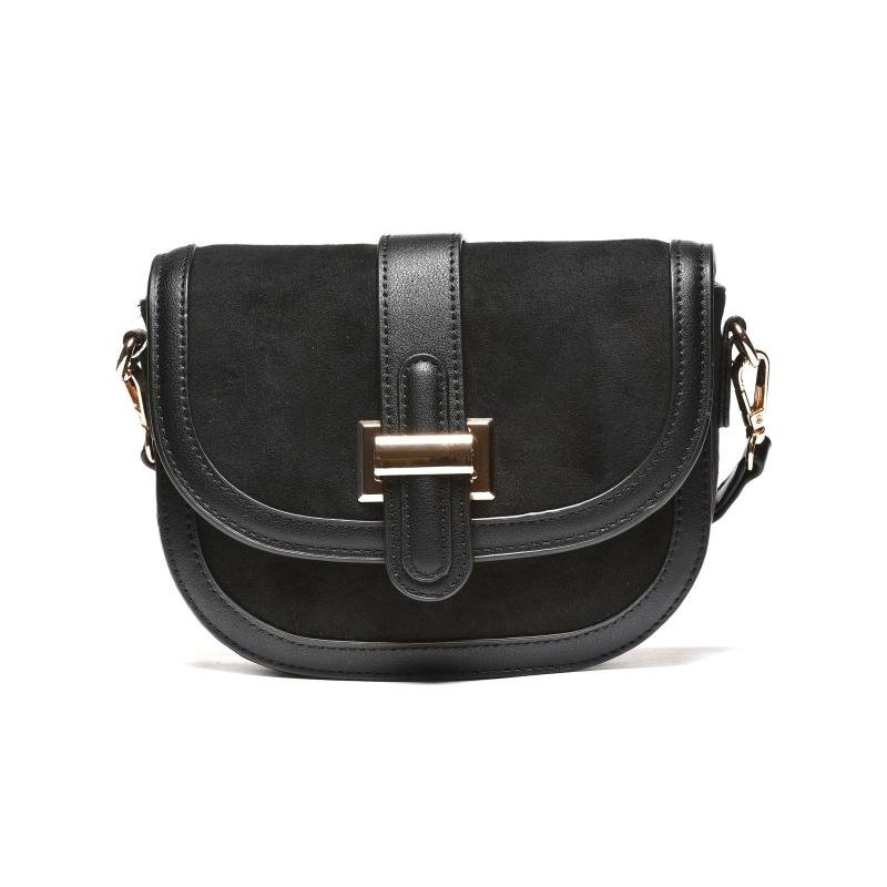 Ženska polukružna torbica sa ukrasnom zlatnom kopčom - T012687-BLK