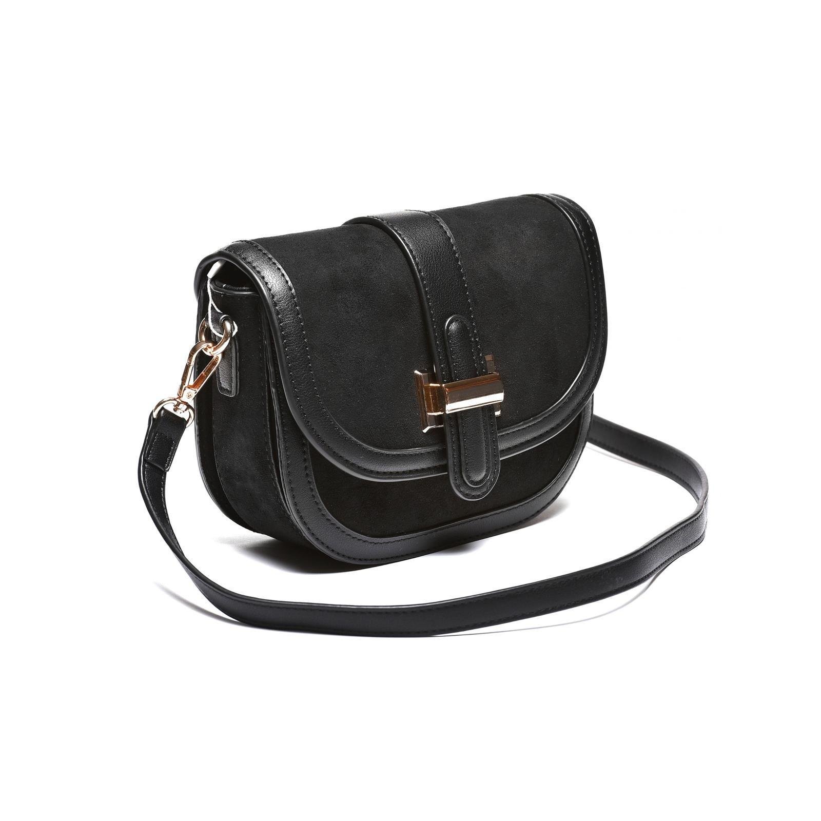 Ženska polukružna torbica sa ukrasnom zlatnom kopčom - T012687-BLK