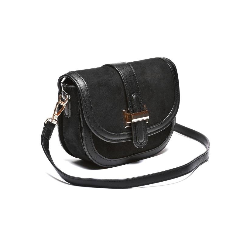 Ženska polukružna torbica sa ukrasnom zlatnom kopčom - T012687-BLK