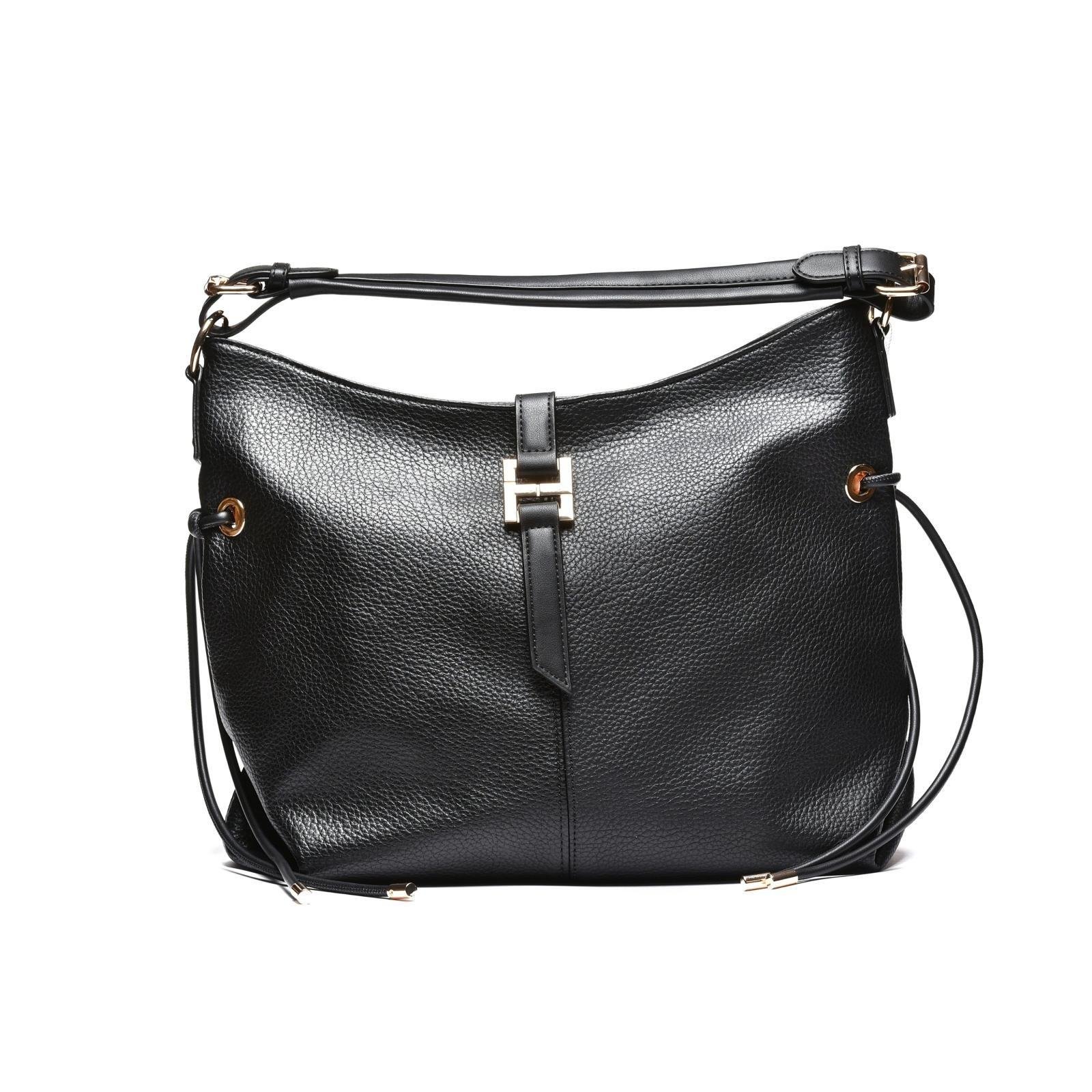 Ženska torba mekane forme sa ukrasnim kaišem - T012643-BLK
