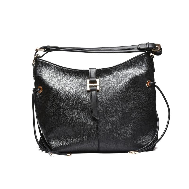 Ženska torba mekane forme sa ukrasnim kaišem - T012643-BLK