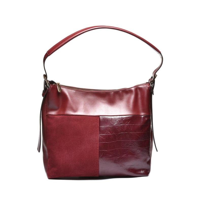 Ženska torba kombinovane teksture sa kroko detaljem - T012663-BUR