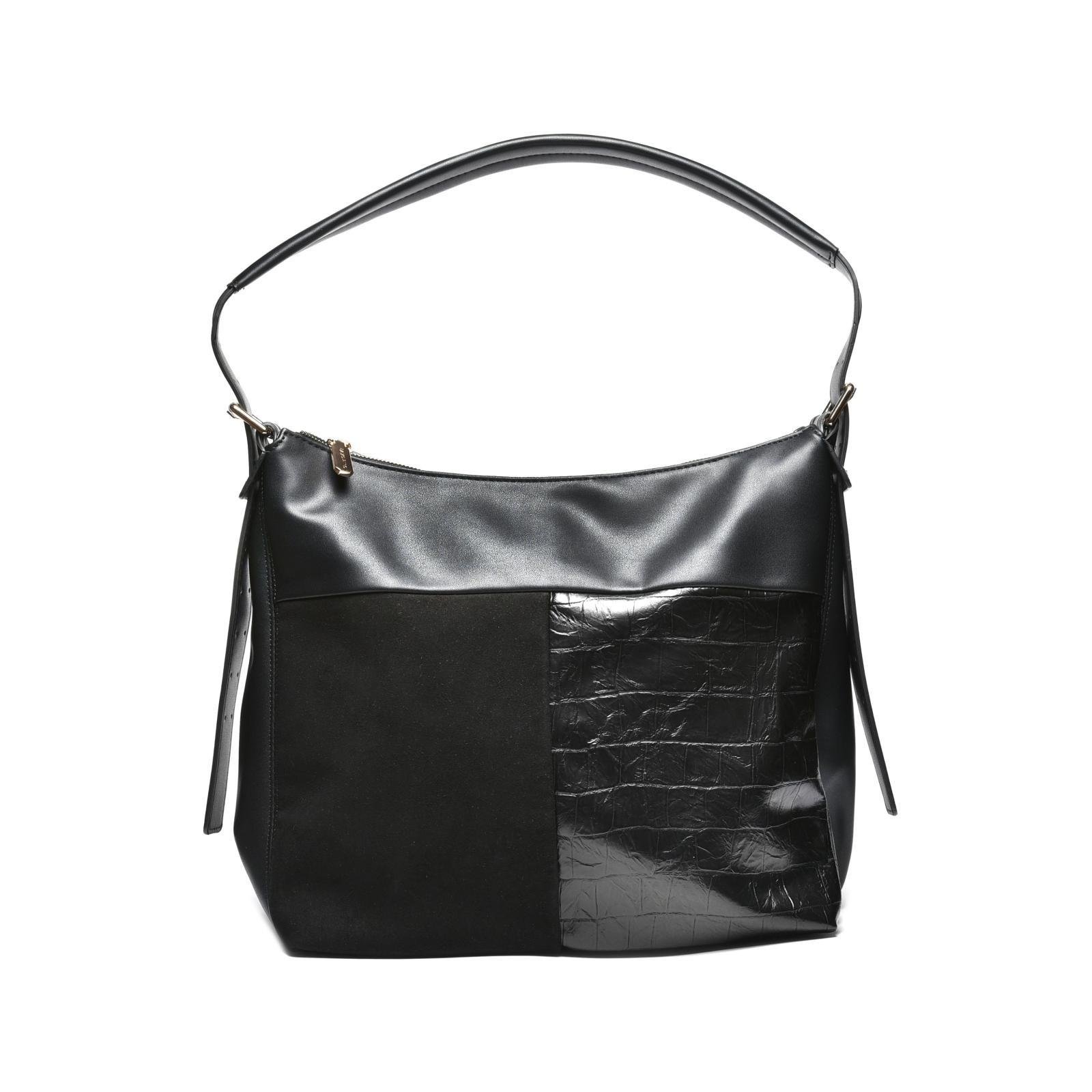 Ženska torba kombinovane teksture sa kroko detaljem - T012663-BLK