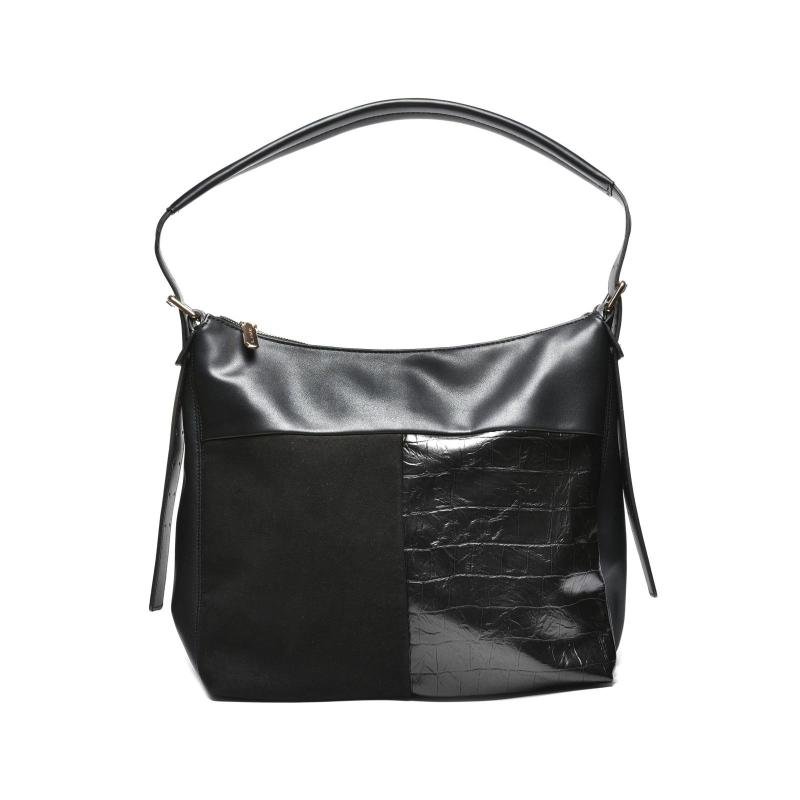 Ženska torba kombinovane teksture sa kroko detaljem - T012663-BLK