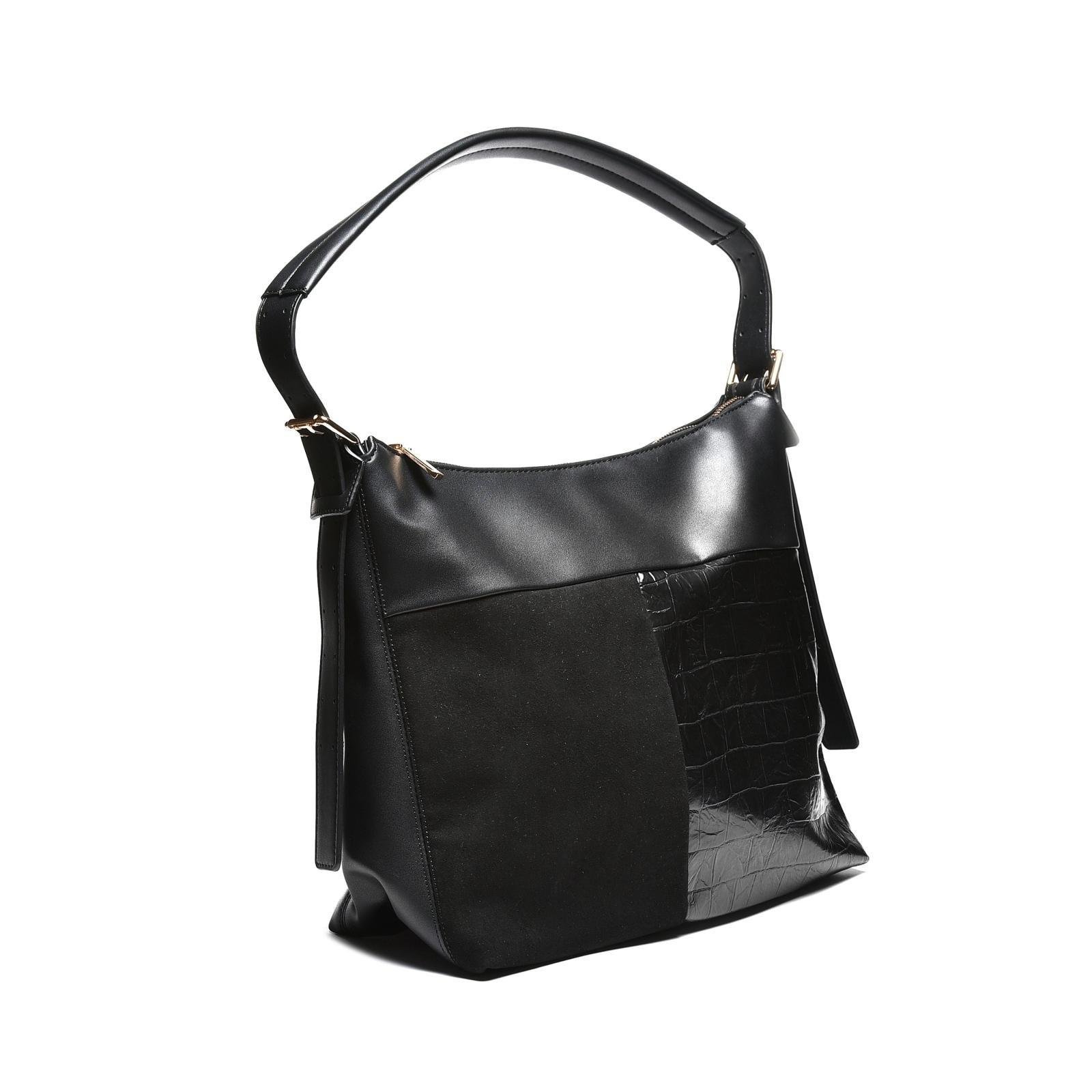 Ženska torba kombinovane teksture sa kroko detaljem - T012663-BLK