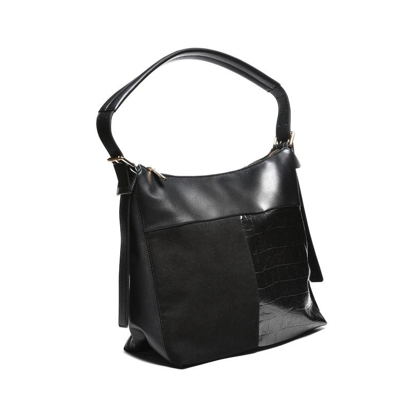 Ženska torba kombinovane teksture sa kroko detaljem - T012663-BLK
