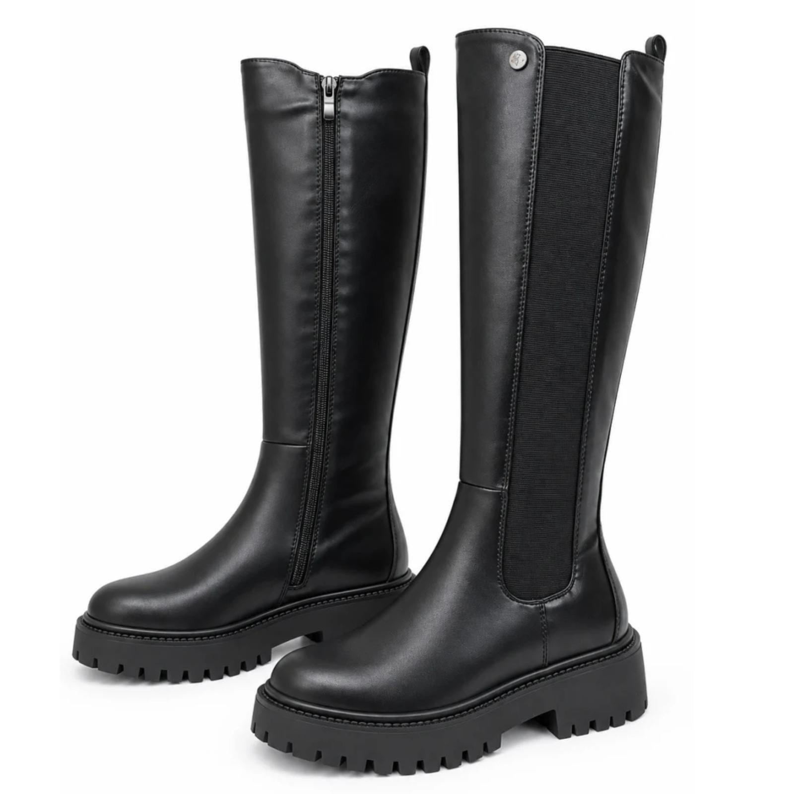 Ženske duge čizme sa masivnom đonom - LX352644-BLK