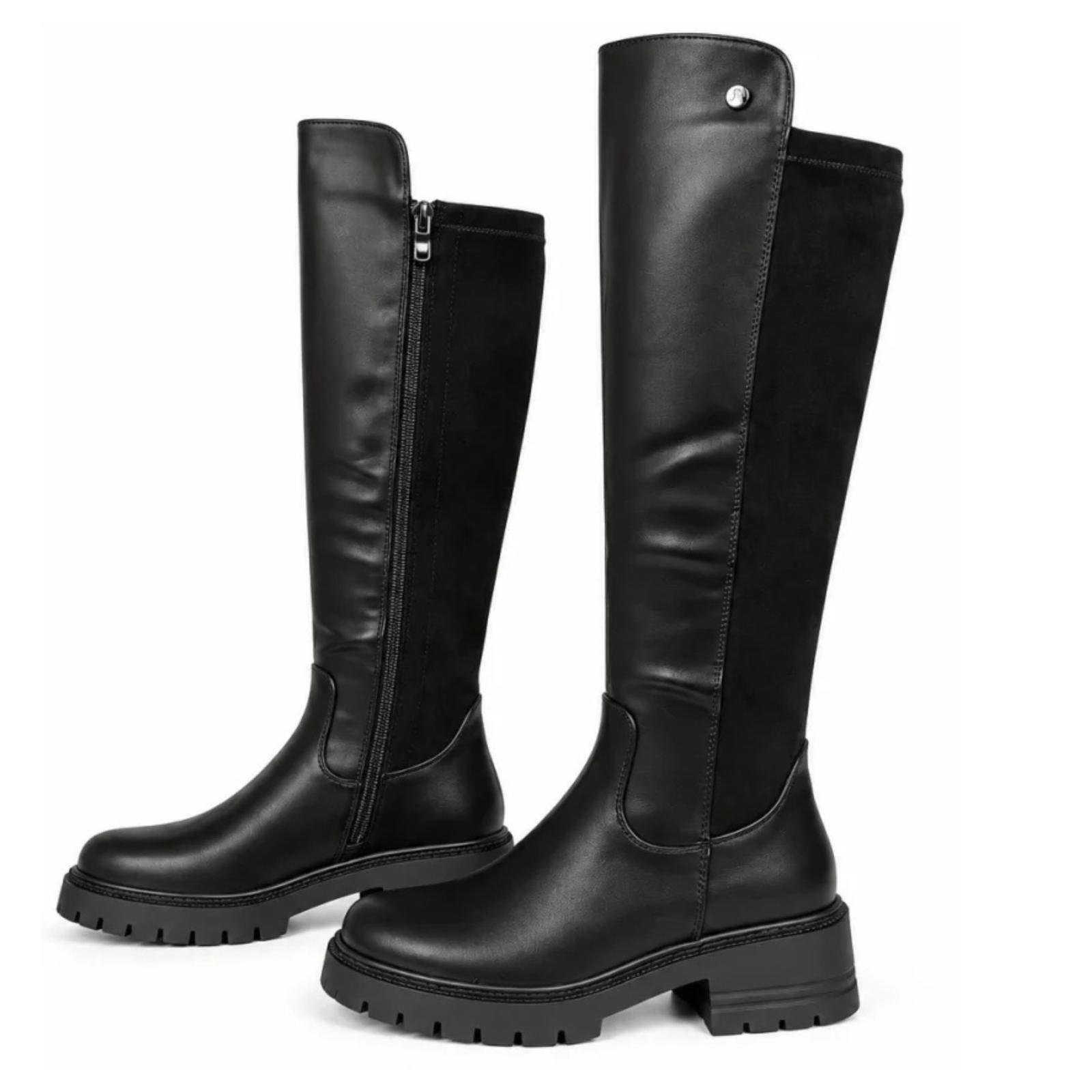 Ženske duge ravne čizme - LX352645-BLK