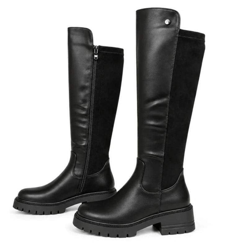 Ženske duge ravne čizme - LX352645-BLK