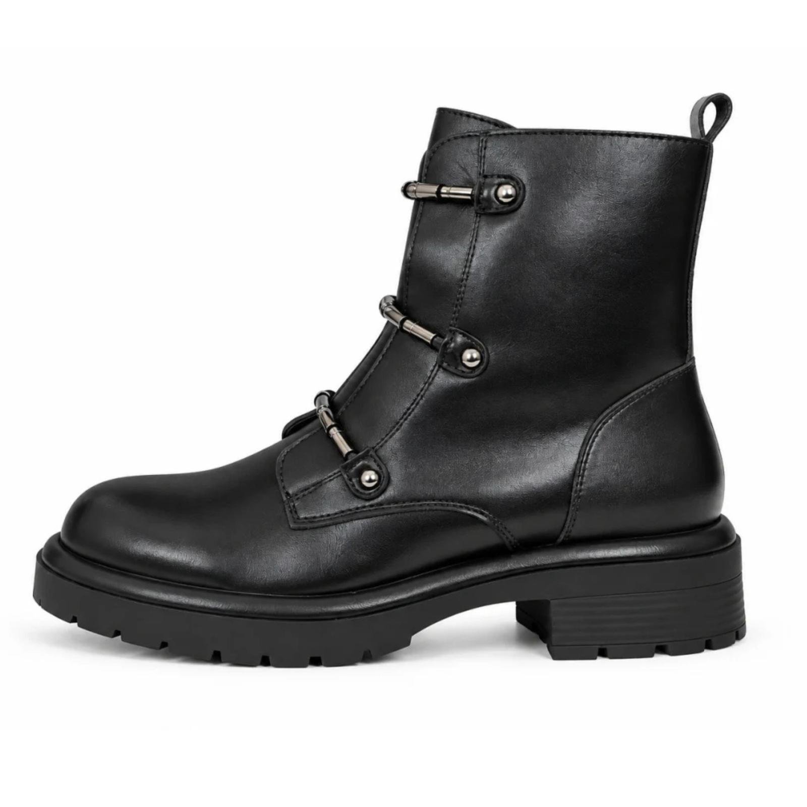 Ženske KOŽNE čizme sa dekorativnim kaiševima - LH35A2630-BLK
