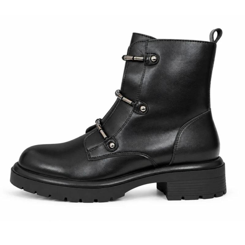 Ženske KOŽNE čizme sa dekorativnim kaiševima - LH35A2630-BLK