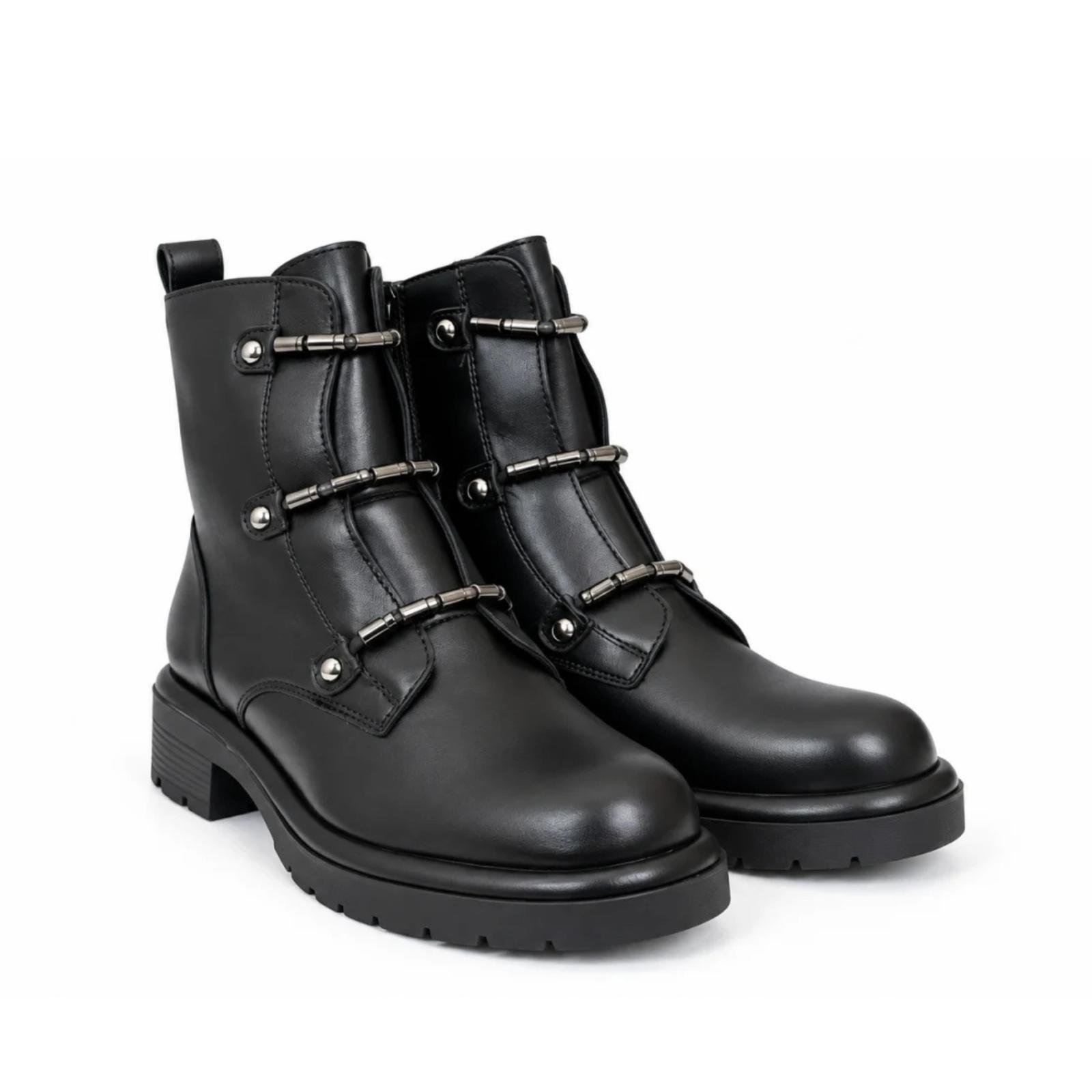 Ženske KOŽNE čizme sa dekorativnim kaiševima - LH35A2630-BLK
