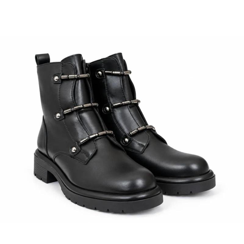 Ženske KOŽNE čizme sa dekorativnim kaiševima - LH35A2630-BLK