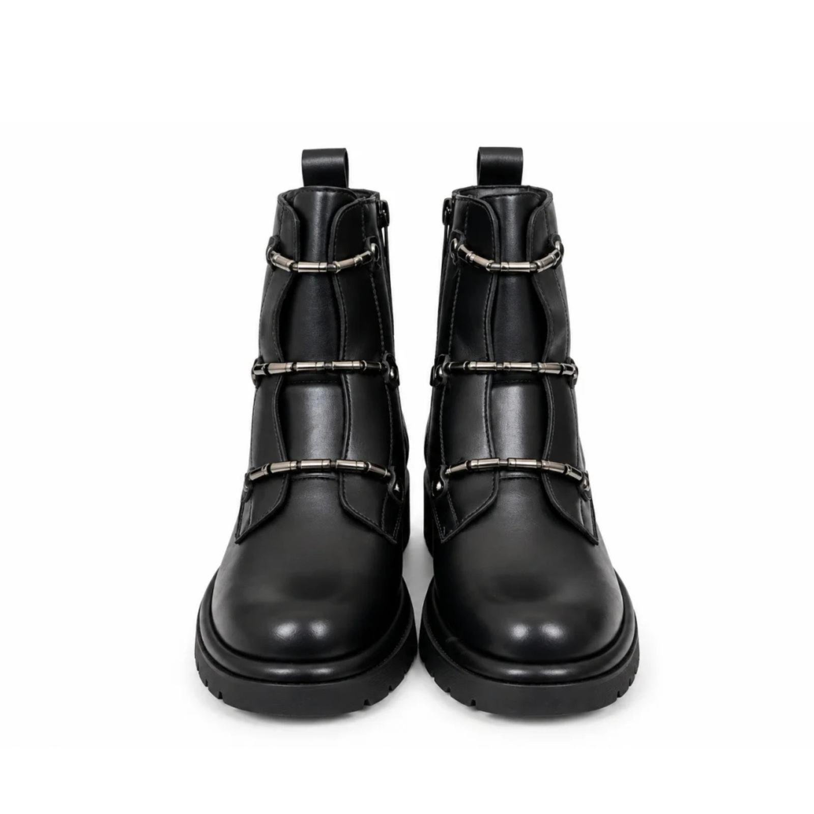Ženske KOŽNE čizme sa dekorativnim kaiševima - LH35A2630-BLK
