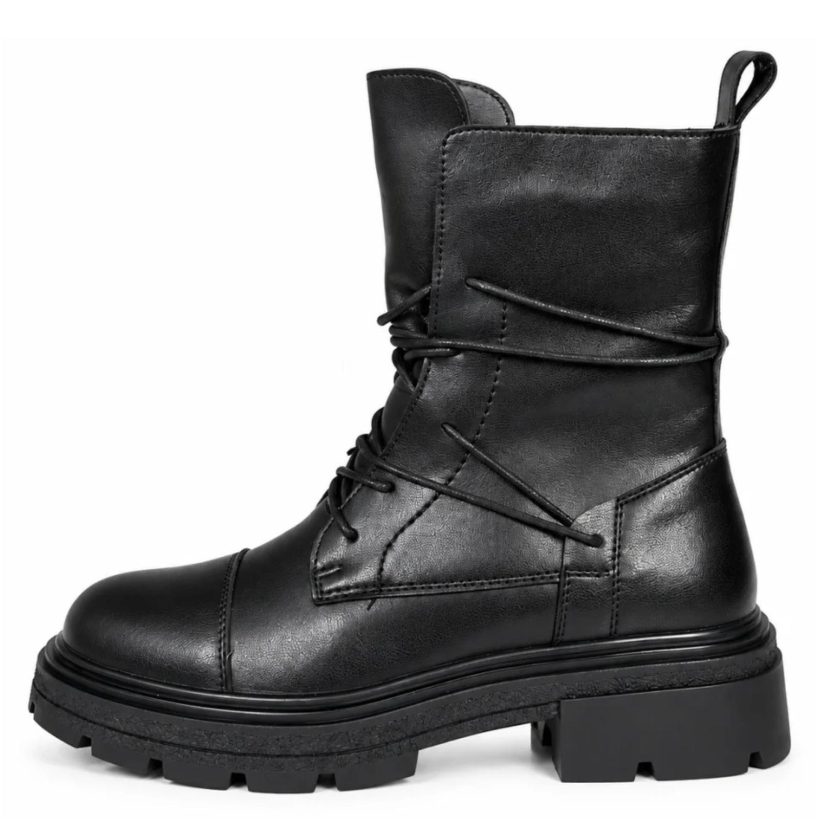 Ženske KOŽNE čizme sa pertlama - LH81A2620-BLK