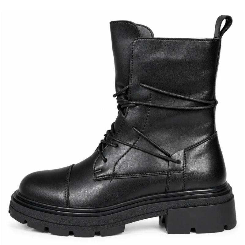 Ženske KOŽNE čizme sa pertlama - LH81A2620-BLK