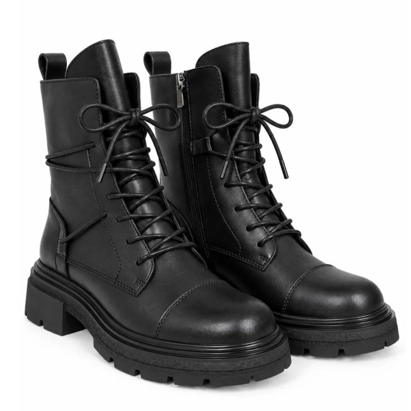 Ženske KOŽNE čizme sa pertlama - LH81A2620-BLK