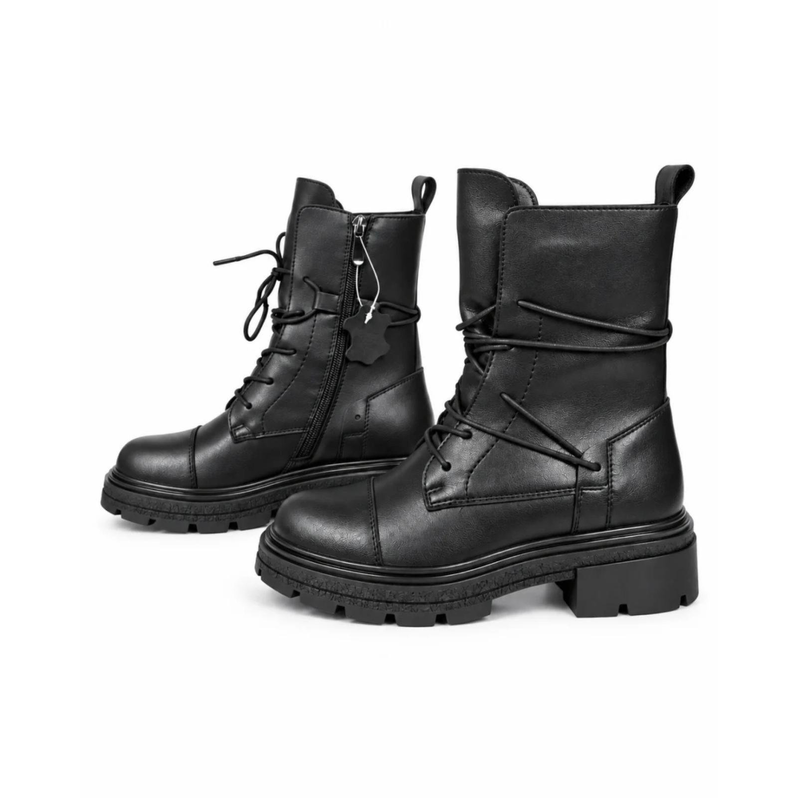 Ženske KOŽNE čizme sa pertlama - LH81A2620-BLK