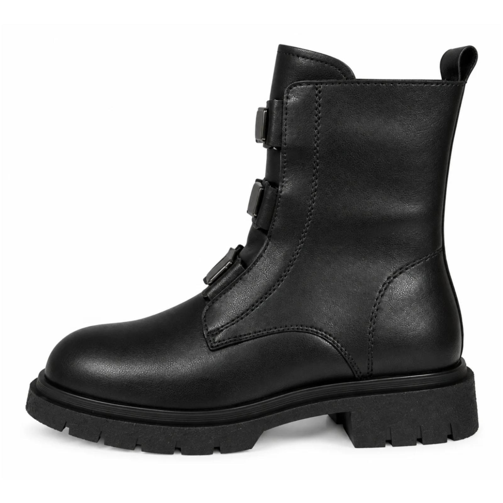 Ženske KOŽNE čizme sa masivnim đonom - LH81A2616-BLK-PU