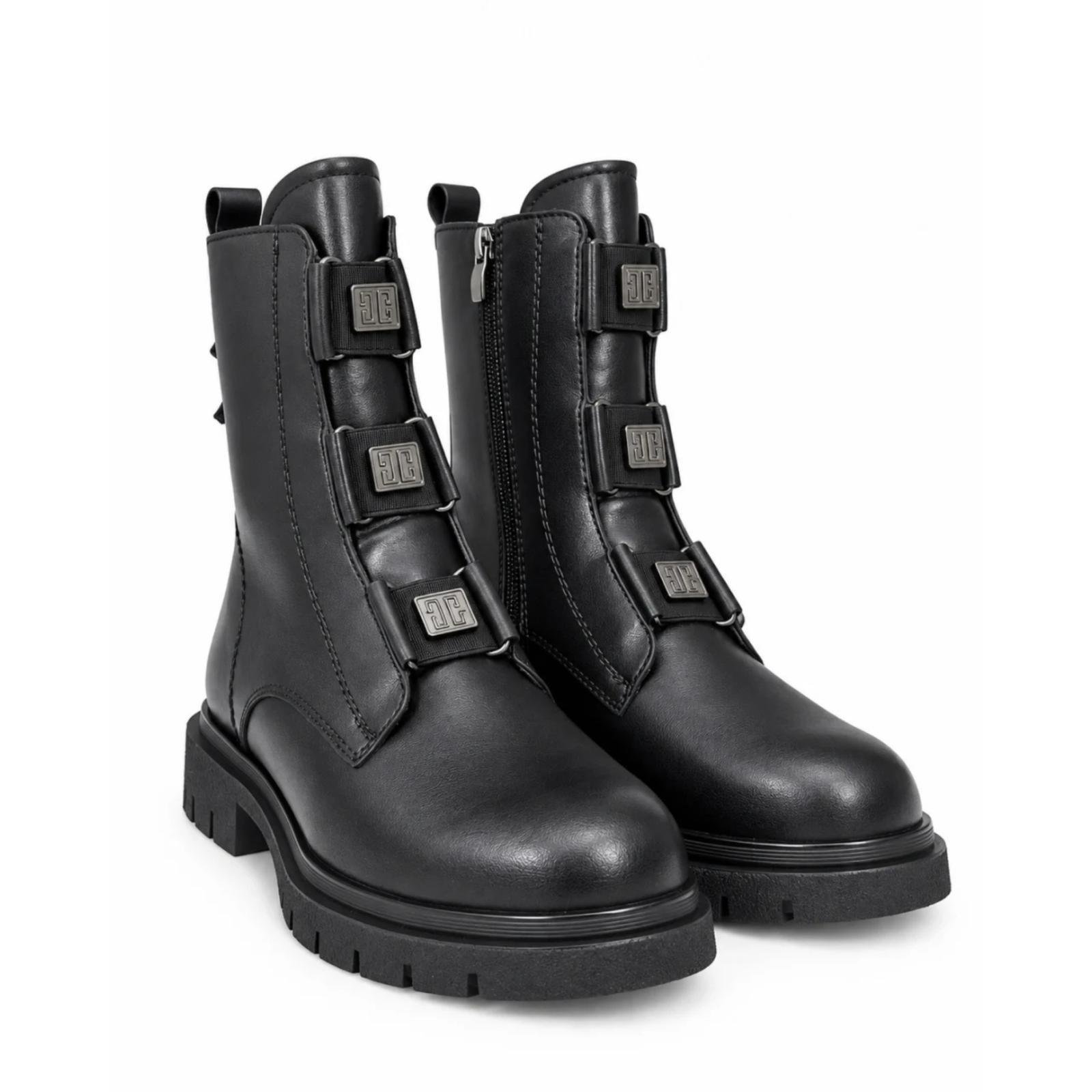 Ženske KOŽNE čizme sa masivnim đonom - LH81A2616-BLK-PU