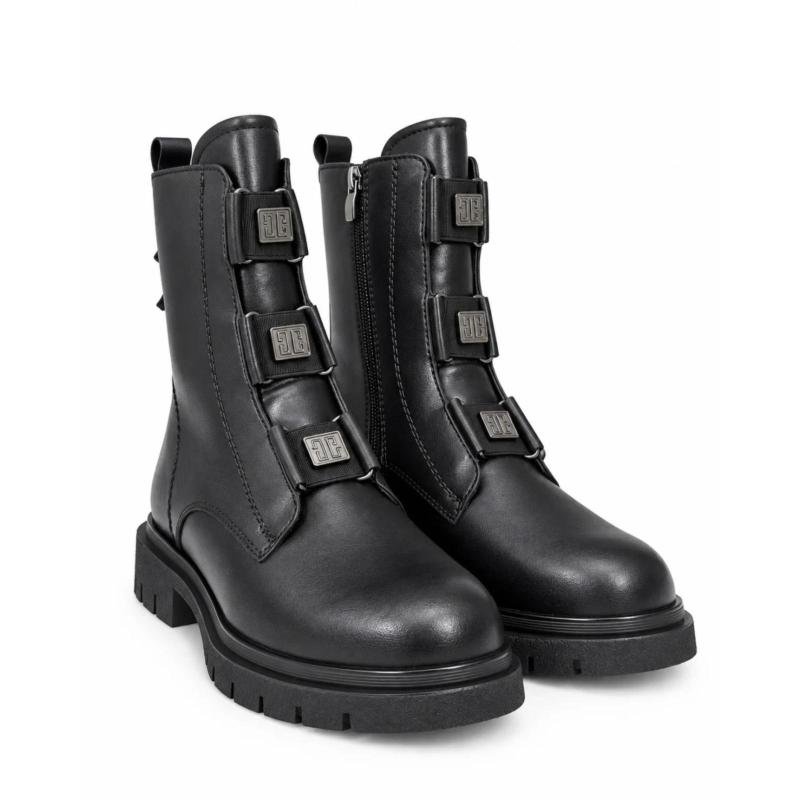Ženske KOŽNE čizme sa masivnim đonom - LH81A2616-BLK-PU