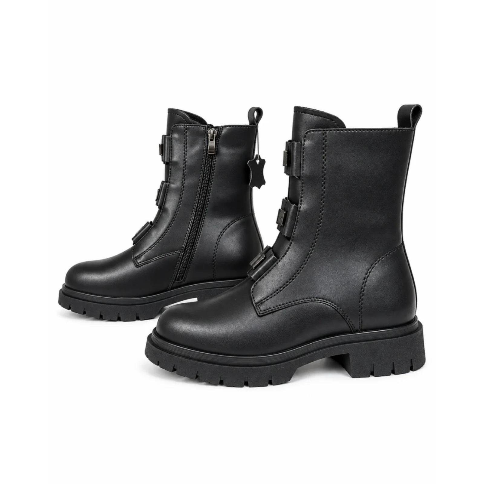 Ženske KOŽNE čizme sa masivnim đonom - LH81A2616-BLK-PU