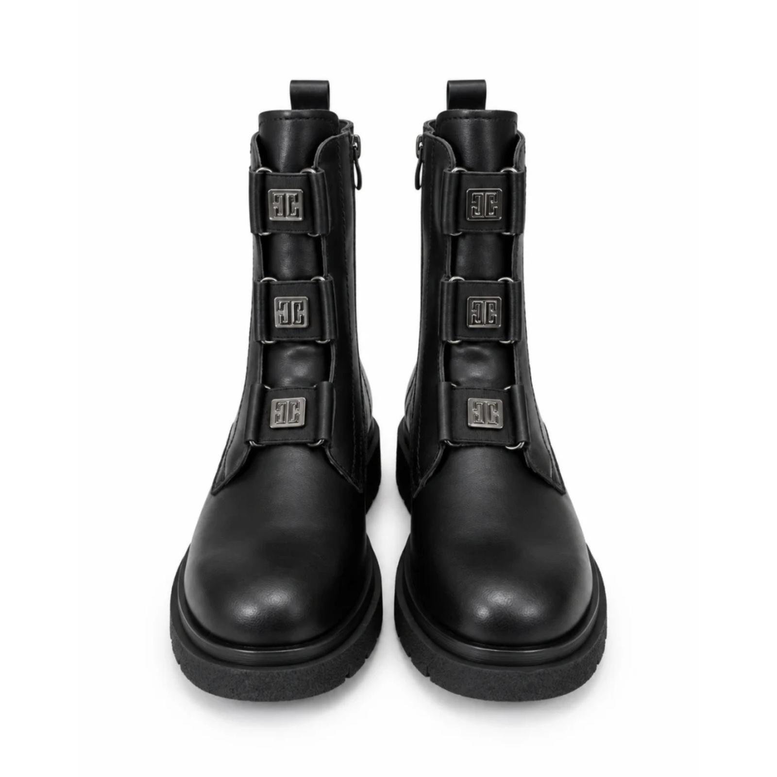 Ženske KOŽNE čizme sa masivnim đonom - LH81A2616-BLK-PU
