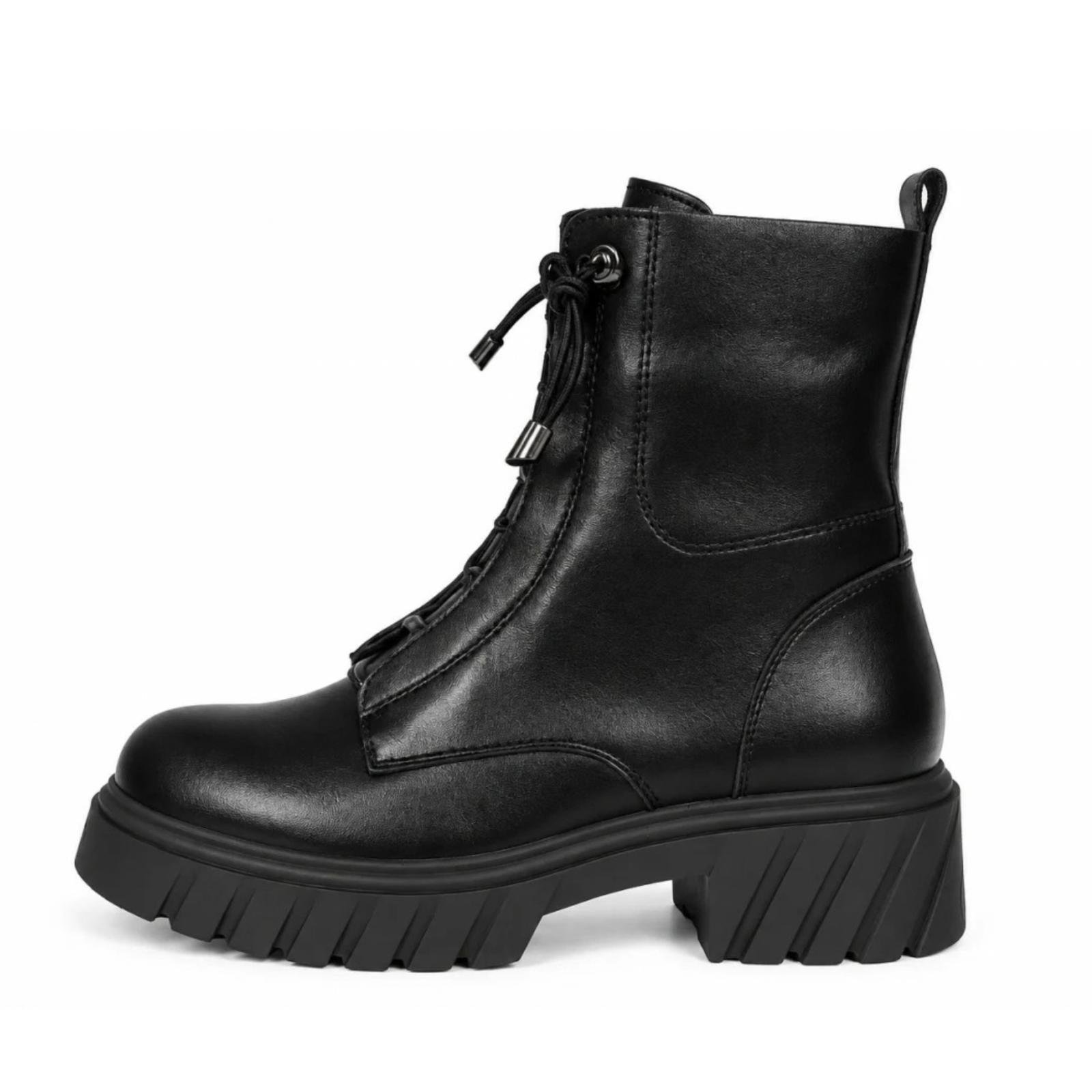 Ženske KOŽNE ČIZME sa masivnim đonom i detaljima - LH35A2631-BLK