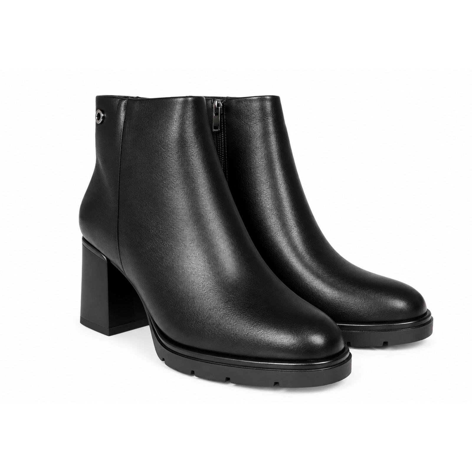 Ženske KOŽNE čizme sa debelom štiklom - LH35A2633-BLK