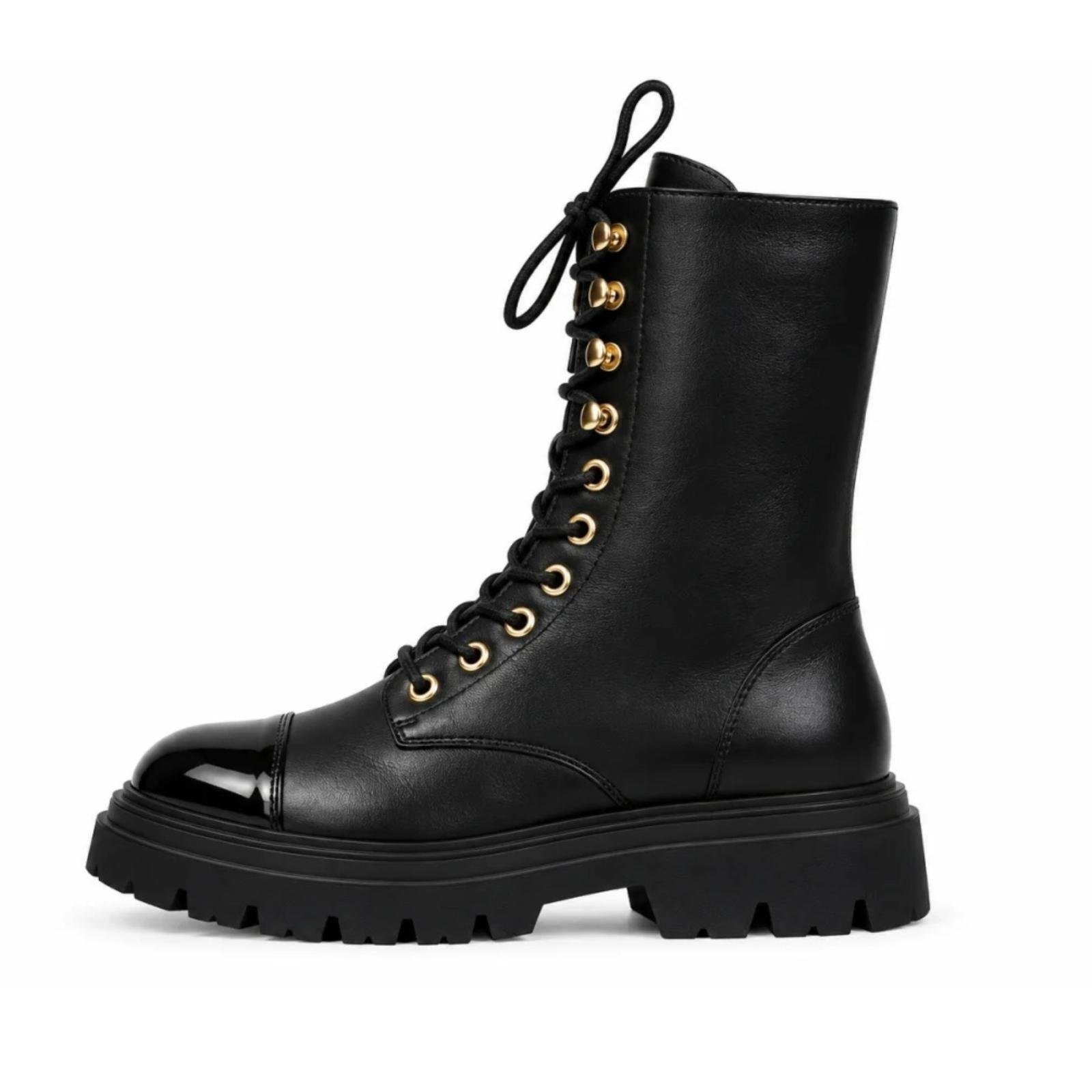 Ženske ravne čizme sa pertlama - LH562600-BLK