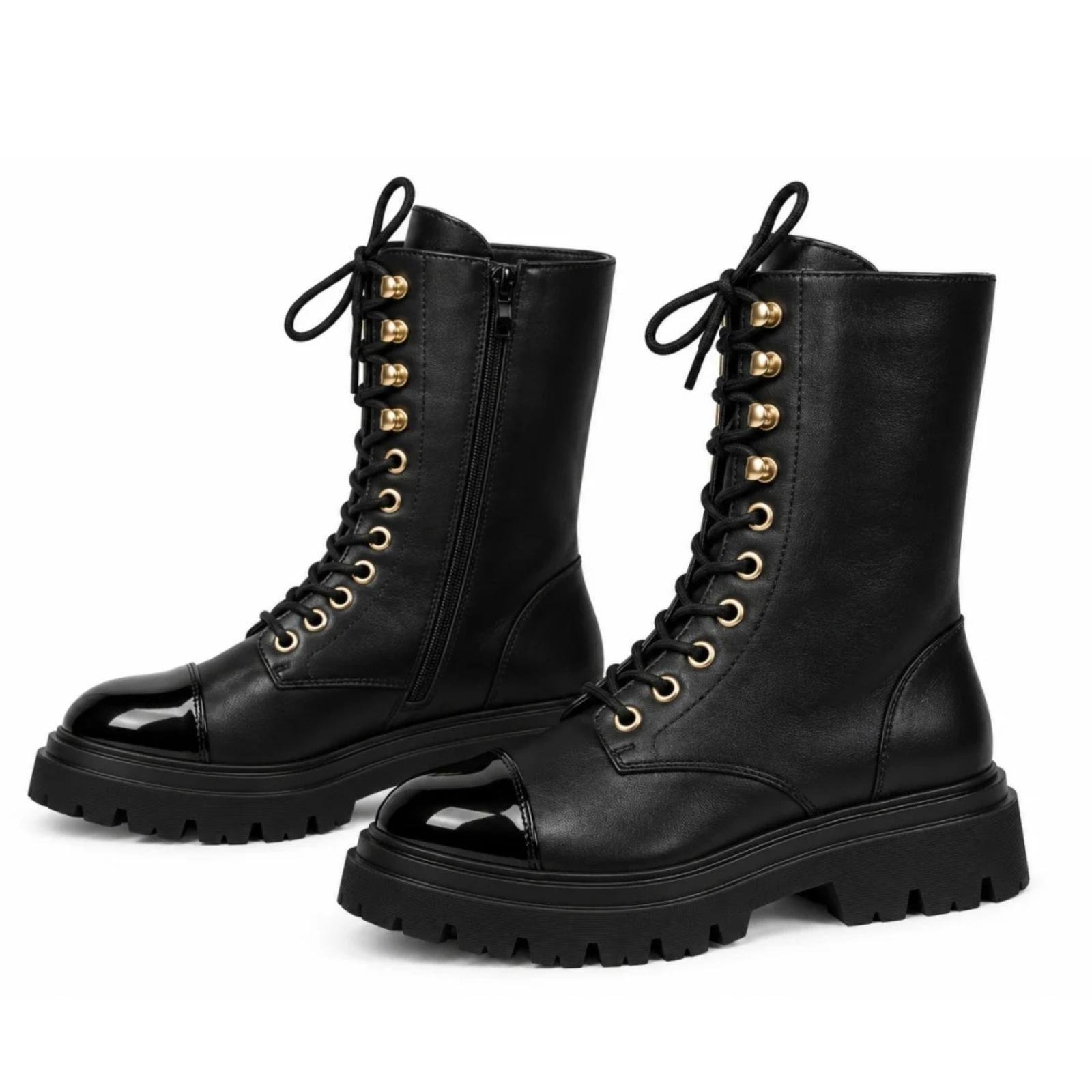 Ženske ravne čizme sa pertlama - LH562600-BLK