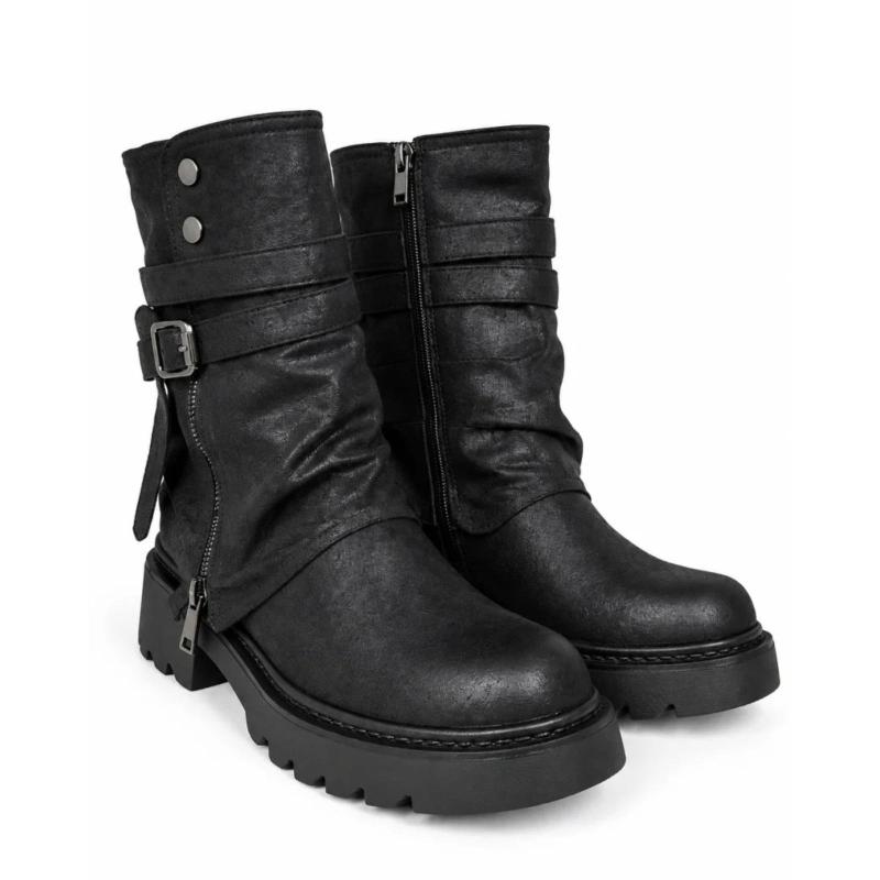 Ženske čizme kratke sa dekorativnim kaiševima - LH352619-BLK