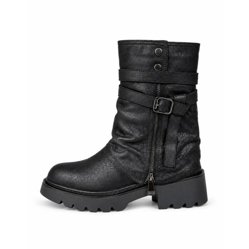 Ženske čizme kratke sa dekorativnim kaiševima - LH352619-BLK