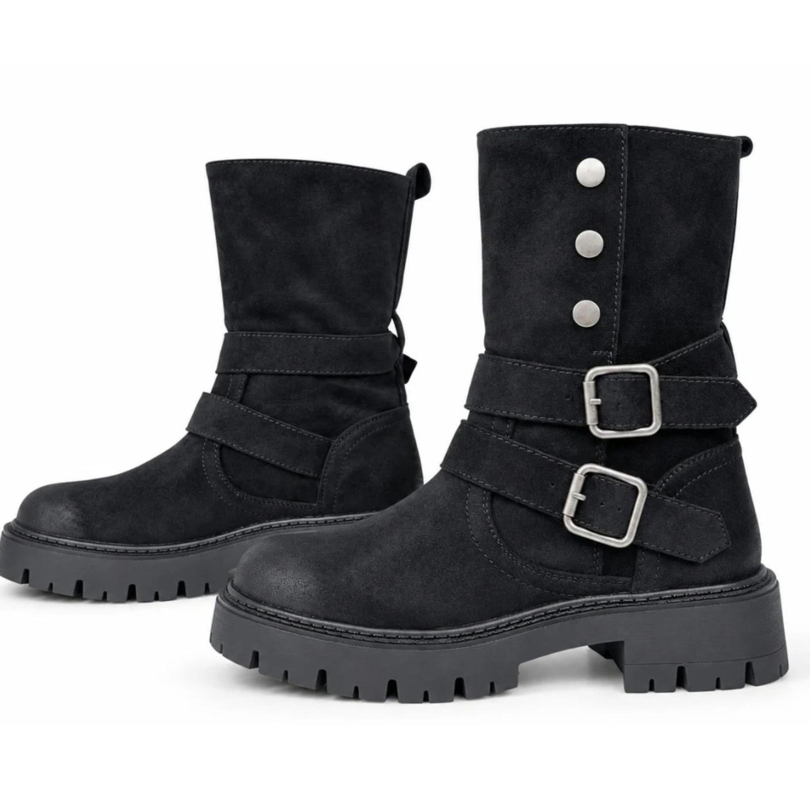 Ženske čizme sa ukrasnim kaiševima - LH052608-BLK