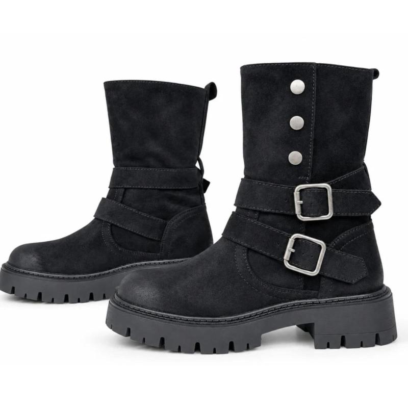Ženske čizme sa ukrasnim kaiševima - LH052608-BLK