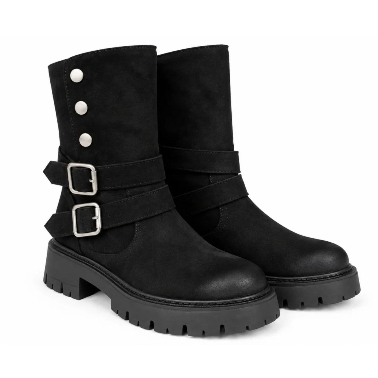 Ženske čizme sa ukrasnim kaiševima - LH052608-BLK