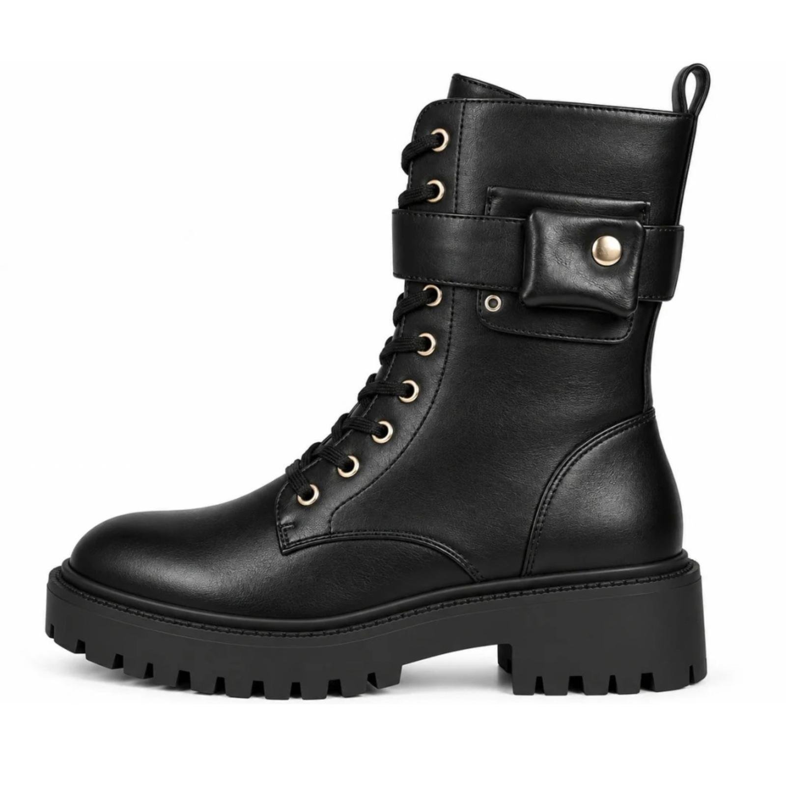 Ženske čizme sa pertlama i naglašenim đonom - LH052610-BLK