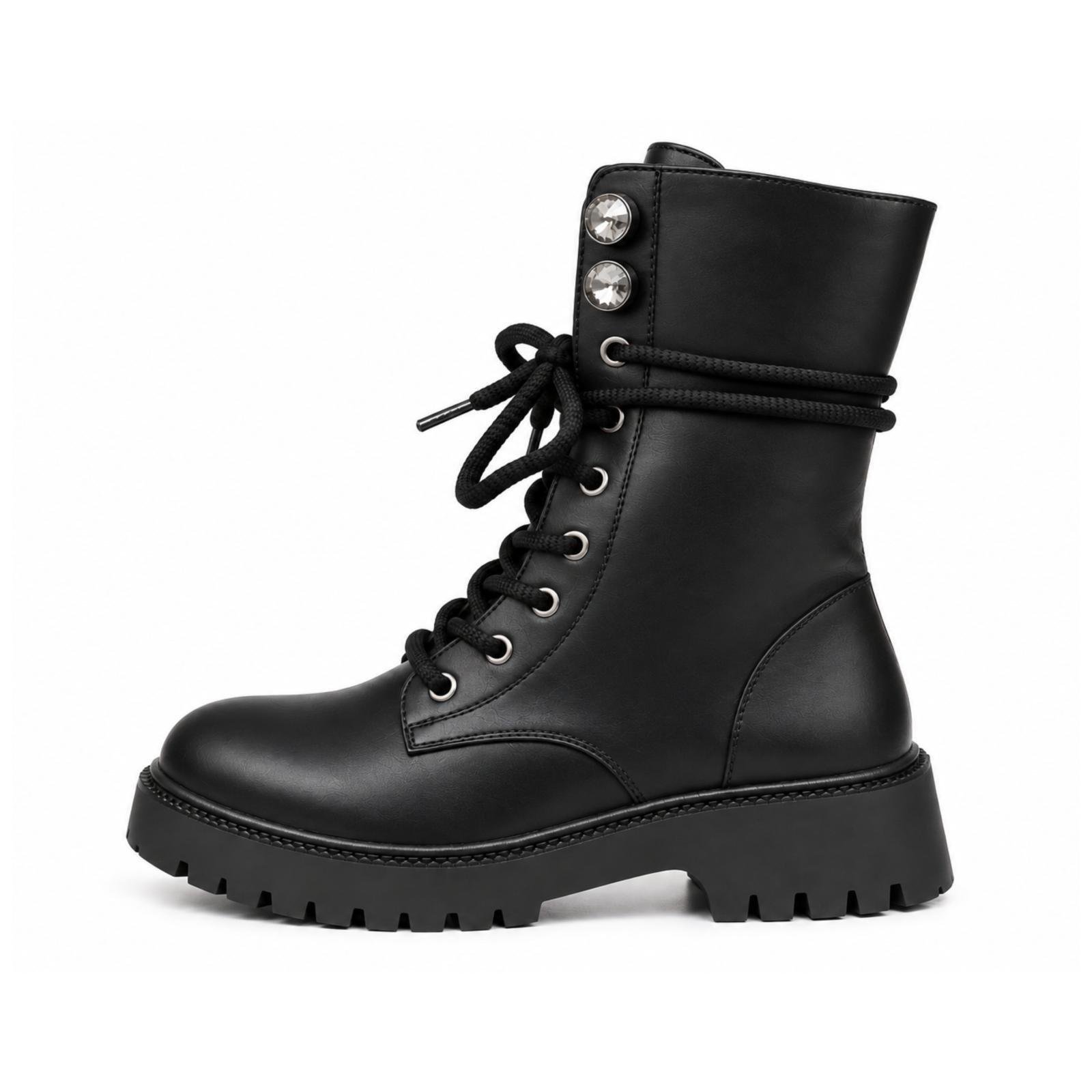 Ravne martinke sa pertlama i toplom postavom - LH352616-BLK